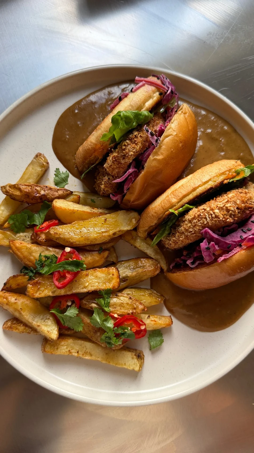 Katsu dipping burgers, made by Courtney